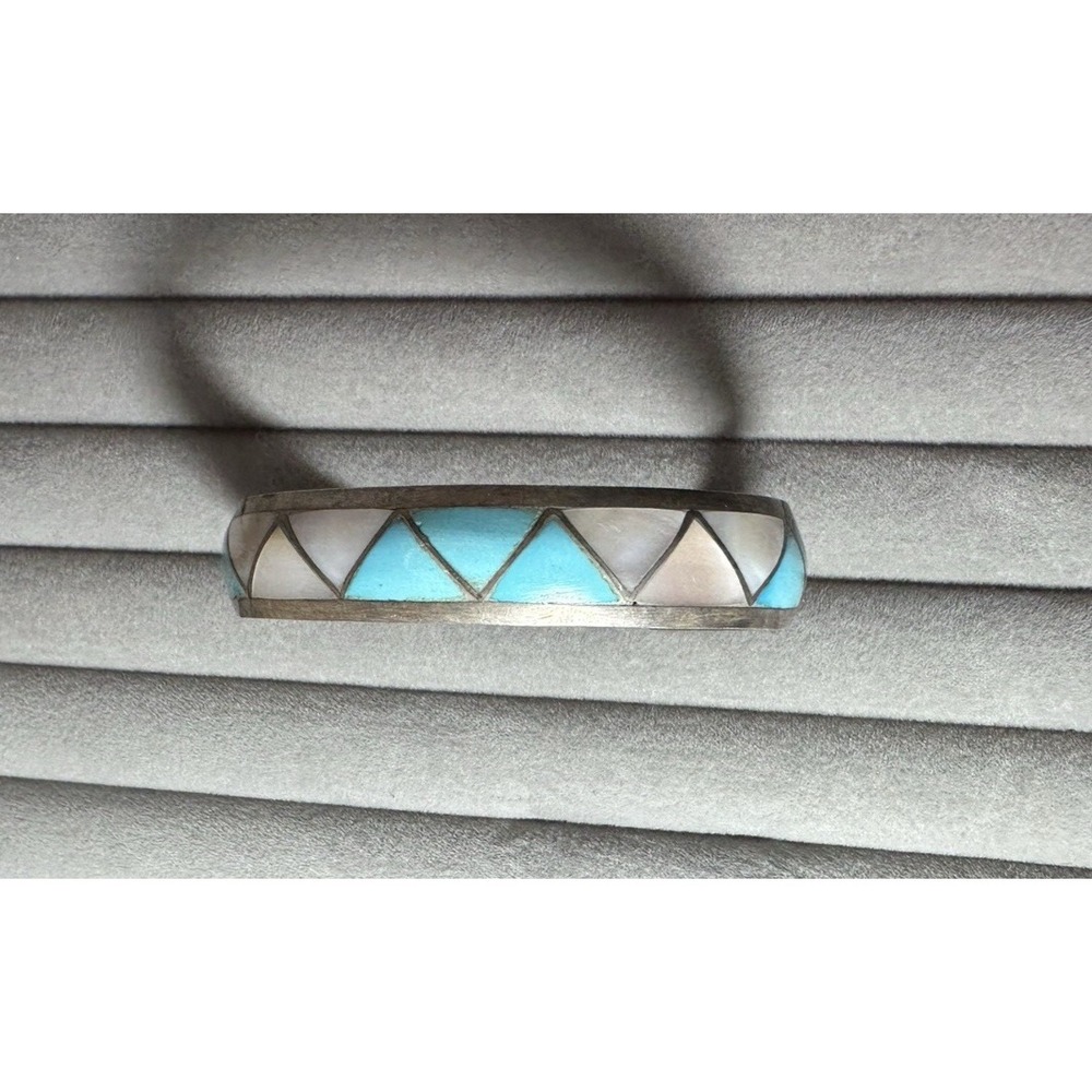 Native American Zuni Turquoise Mother Of Pearl Bracelet Signed Lorrie Kallestewa